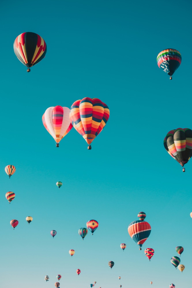 Hot air balloons in a clear blue sky